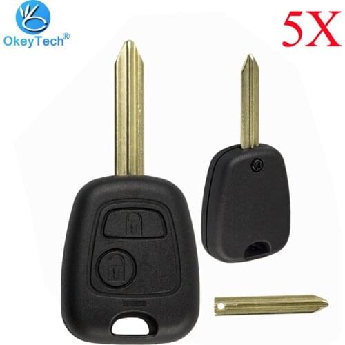 OkeyTech 5pcs/lot Uncut Blank Blade 2 Button Replacement Car Key Shell Case for Citroen C4 C3 C5 for llave peugeot 206 307 407