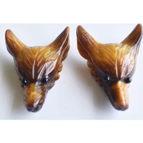 Wholesale 2pcs/lot Fashion good quality natural tiger eye stone Carved Wolf Head shape Pendants for Necklace jewelry making free