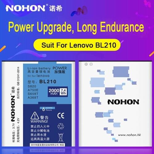 Original NOHON Battery BL210 For Lenovo S820 S650 A536 A606 S658t A656 A766 S820e A770 A368t A750e Phone Replacement Batteries