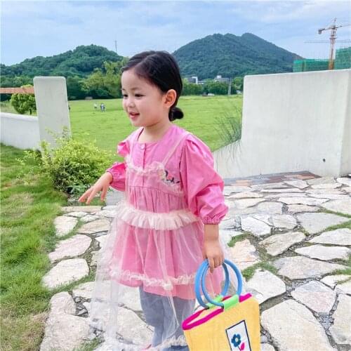 2021 autumn new girls Square Collar Dress + suspender dress two piece suit girl clothes outfits