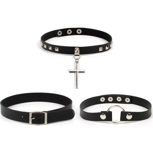 Punk Choker Necklace Adjustable Gothic Choker Faux Leather Choker for Women Hip Hop Bondage Cosplay Accessories