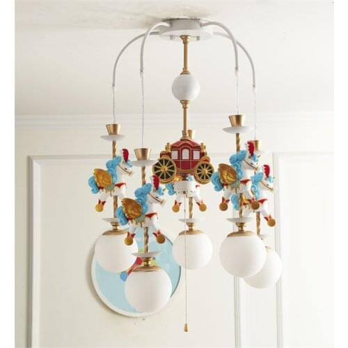 Nordic Pegasus Cartoon Animal Pendant Lights Childrens Room Girl American Bedroom Hanging Light Resin Unicorn De Lamps Fixtures