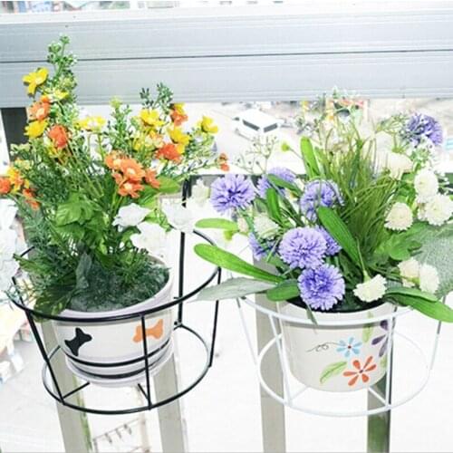 Hanging Plant Iron Racks Balcony Round Flower Pot Rack Railing Fence Outdoor