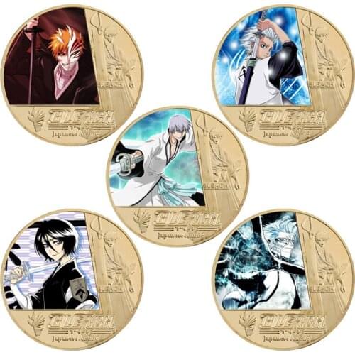 Japanese Cartoon Bleach Gold Plated Commemoative Coin Set With Coin Holder Japan Challenge Coin Anime Birthday Gift for Children