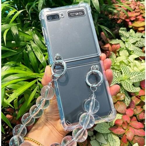 Creativity DIY Large Beads Transparent Bracelet Case For Samsung Galaxy Z Flip /Flip 3 Portable Chain Shockproof Clear CASE