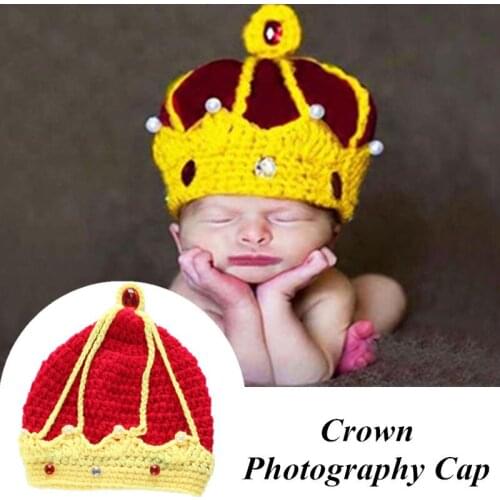 Newborn Photography Props Baby Cartoon Winter Hat Prince Crown Knit Crochet Children Warm Cap