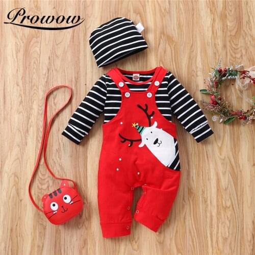 Prowow Christmas Baby Clothes Set Stripe Top + Deer Overalls Winter Kids Newborns New Year Clothing Festival Party Baby Costume