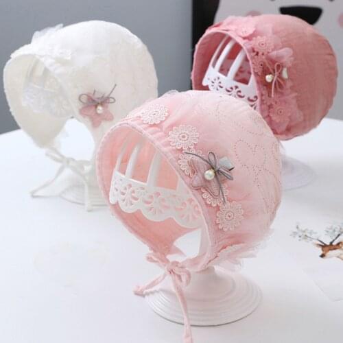 Lace Flower Newborn Hat Cute Bows Baby Girl Hat Spring Soft Cotton Infant Toddler Sun Hat Beanies New Born Photography Props