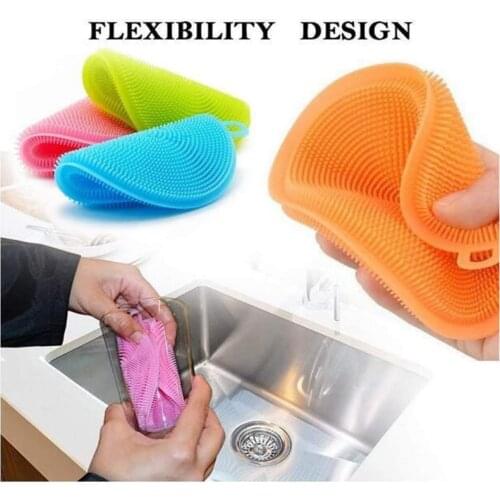 Silicone Scrubber, Silicone Multipurpose Kitchen Scrub Brush for Dish Pot and Veggies Fruit Non-Stick Pan Red