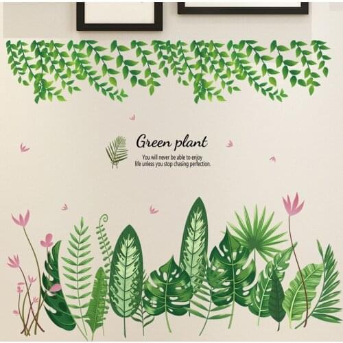 Nordic Green Leaf Weed Wall Sticker Home Decoration for Bedroom Living Room Decor 3D Tile Stickers Vinyl Wall Decals Wallpaper