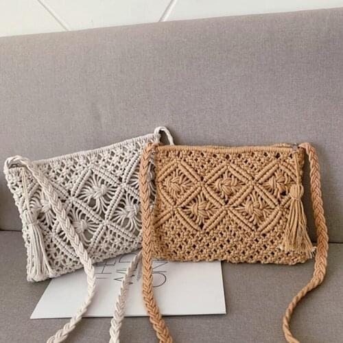 Straw Tassel Shoulder Handbags Bohemia Women Woven Beach Solid Color Phone Lipstick Powder Casual Sweet Messenger Bag