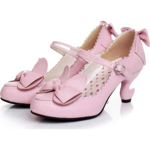 Original Lolita Sweet Girls Shoes Bowknot Table Heel Pointed Toe High Heel 6cm Female Student Princess Loli Japanese Big Size 41