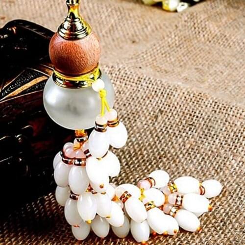Unique Faux Crystal Hanging String Beads Gourd Pendant Car Scent Perfume Bottle
