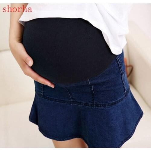 Spring and summer maternity belly half-length denim skirt Korean of the hip package pregnant women short skirt