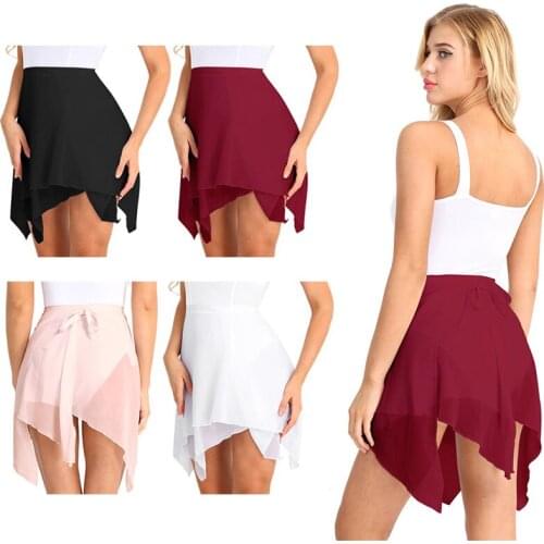 TiaoBug Women Asymmetrical Chiffon Tie-up Wrap Profession Ballet Skirt Latin Rumba Ballet Dance Class Skating Gymnastics Skirt