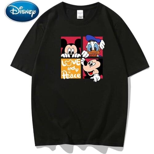 Disney Minnie Mickey Mouse Donald Duck Cartoon Love Letter Print Couples Unisex Women T-Shirt Short Sleeve Tee Tops 10 Colors
