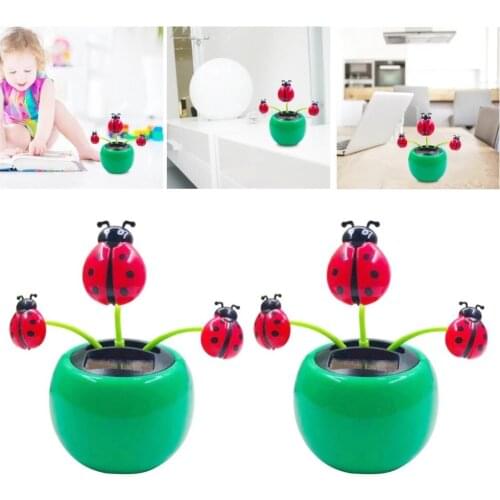 Hot Sale Creative Plastic Solar Power Ladybug Car Ornament Flip Flap Pot Swing Kids Toy