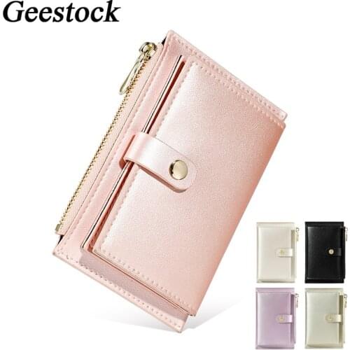 Geestock Women Wallets Solid Color Slim Wallet Zipper Coin Purse Card Holder PU Ladies Small Purse Fashion Female Mini Wallets