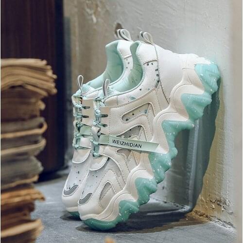 White Women Platform Sneakers Leather Causal Ladies Chunky Sneakers Woman High Black Sports Fashion Brand Thick soled Shoes36-42