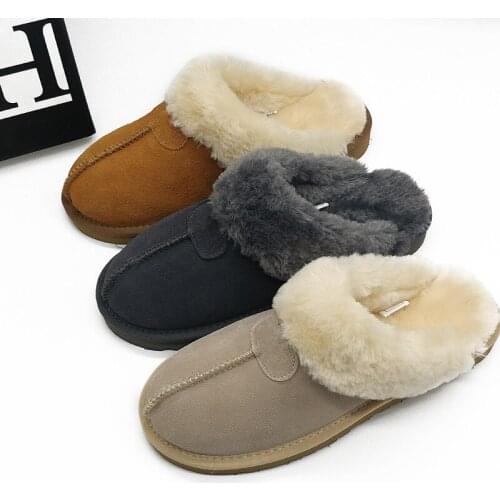 Womens Color Non-slip Winter Warm Slippers Indoor Warm Slippers Ladies Leather Slippers Couple Home Short Plush Flat Shoes