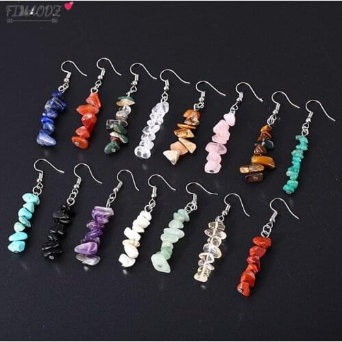 FIMAODZ Reiki Natural Stone Earrings for Women 7 Chakra Healing Multi Color Long Tassel Drop Earring Fashion Jewelry