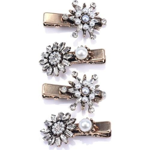 4pcs Alloy Inlay Rhinestone Hairpins Women Luxury Vintage Statement ZA Hair Clip Jewelry Female Korean Faux Pearl Headwear