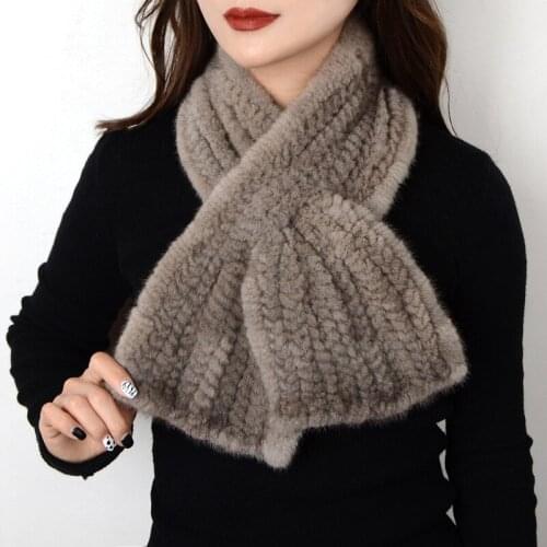 Mink Wool Knitted Scarf Womens Winter Bib Short Warm Double- Sided Fur Scarf Autumn Winter Knitted Wool Collar Scarf