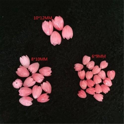 1Pcs Vintage Natural Coral Pink Carved Tulips Flower DIY Loose Beads Gemstone
