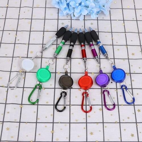 1pc Retractable Badge Reel Pen Belt Clip and Carabiner Keychain Ballpoint Pen