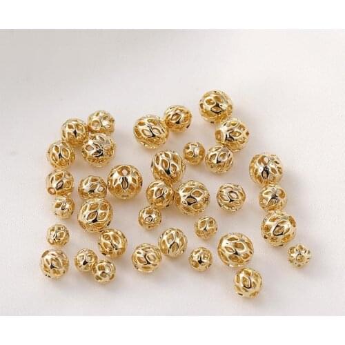 14K bag real gold hollow small Gold Bead Flower Bead separated bead DIY jewelry bracelet necklace 10PCS