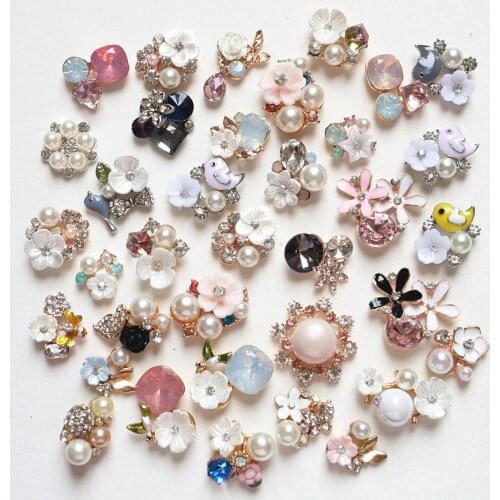 30pcs Pearl Rhinestone Embellishments Buttons Flatback Decorative For Handicraft Bowknot Flower Decoration DIY Craft Supplies