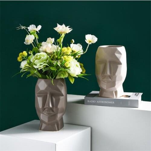3D 22.5x14cm Ceramic Pot Molds Geometric Human Face Sculpture Flower Pot Silicone Cement Molds Handmade Garden Decorative