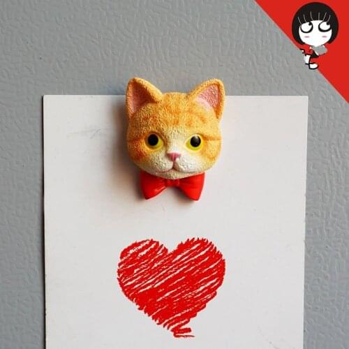 3D cartoon stereo animal resion cat head simulation fridge magnet kitchen home decoration black yellow photo sticker paste