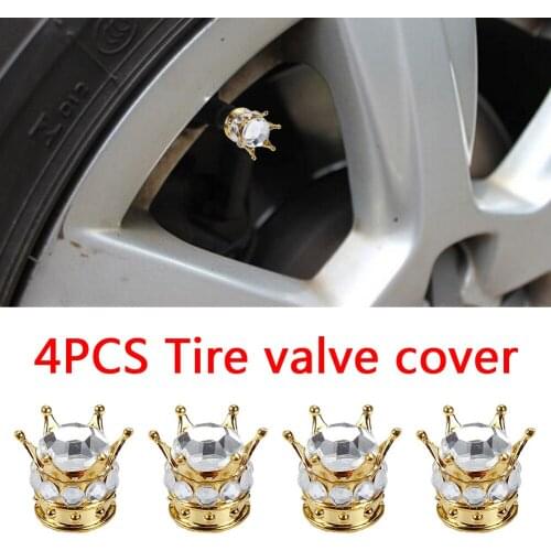 4pcs Universal Car Styling Bling Rhinestone Gold Crown Wheel Tire Valve CAPs Copper Core Auto Truck Tyre Rim Stem Dust Air Cover