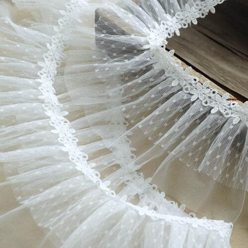 5Meters 12CM Wide White Transparent Pleated Fold Mesh Lace Trim Sewing DIY Crafts Dress Garment Ruffle Lace Fabric