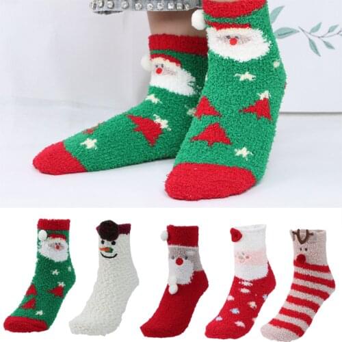 5 Pairs Womens Christmas Fuzzy Socks Christmas Coral Socks Christmas Decorations Home Decorations