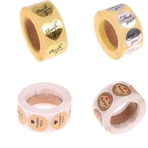 500pcs/roll Scrapbooking Gift Box Kawaii Heart THANK YOU Stickers Adhesive Sticker Stationery Cake Biscuit Baking Sealing Labels