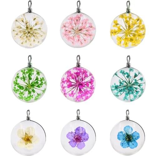 6PCS Real Pressed Flower Charms Pendants Transparent Glass Globe Bubble Bottle Charms For Earrings Diy Jewelry Making