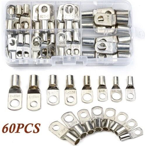 60Pcs Electrical Wire Ring Connectors Copper Tube Lug Batter Starter Cable Welding Crimp Terminals Kit