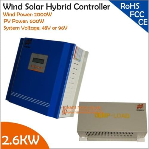 2.6KW (2KW Wind + 600W Solar) 48V or 96V Wind Solar Hybrid Controller with Free dump load for Gel, Sealed or Flooded batteries