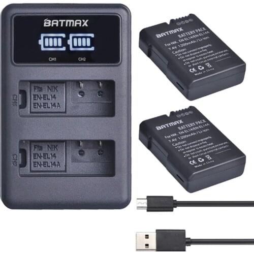 Batmax 2pc EN-EL14 bateria EN EL14a EL14 Battery+LED Dual USB Charger for Nikon P7800 P7000 D5500 D5300 D5200 D3300 D5600 D3400