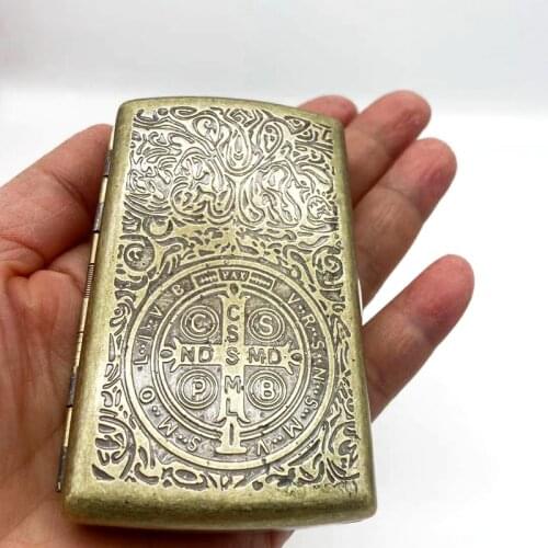 Retro Metal Constantine Cigarette Case for 12 Bronze Cigarette Case Copper Carving Cigarette Box Smoker Mens Gift