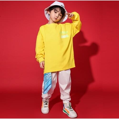 Kids Jazz dancing Clothing Yellow Sweatshirt Oversized TShirt Street wear Pants Boys Girls Hip HOP Dance wear Costume Clothes