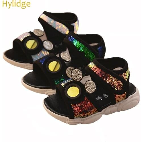 Hylidge Sequin Kids Breathable Summer Sandals Kid Girl Shoes Soft Sole Chaussure Convenient Children Toddler Shoes