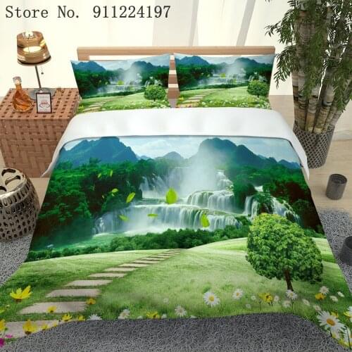 Home Textile Natural Scenery Pattern Bed Linens 3D Landscape Forest Waterfall Print Queen Bedding Duvet Cover Set Bedspreads