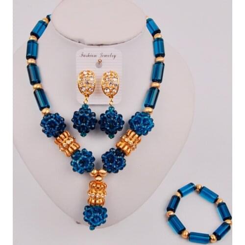 Elegant Navy Blue Nigerian Wedding African Jewelry Beads Necklace Sets ZQ7-2