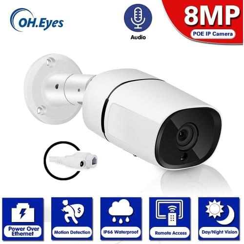 AHCVBIVN 4K 8MP POE IP Camera Outdoor Waterproof Audio CCTV Bullet Camera Motion Detection ONVIF For PoE NVR 48V