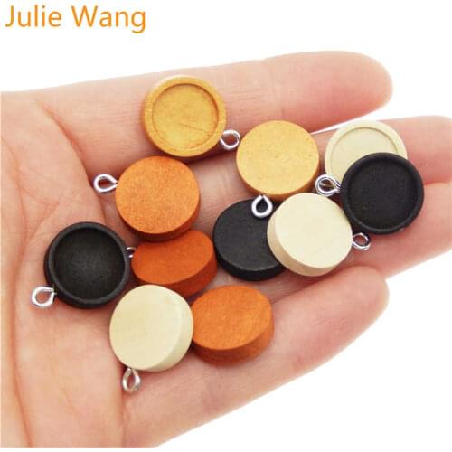 Julie Wang 8PCS Wooden Round Cabochon Base Settings Charms Blank Tray Pendant Bracelet Jewelry Making Accessory Inner Size 12mm