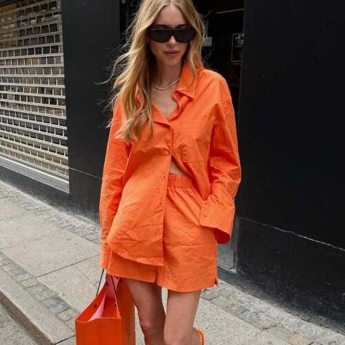 Klkxmyt Za Shirts Woman 2021 Fashion Orange Cotton Casual Summer Blouses Vintage Long Sleeve Womens Shirts Streetwear Tops