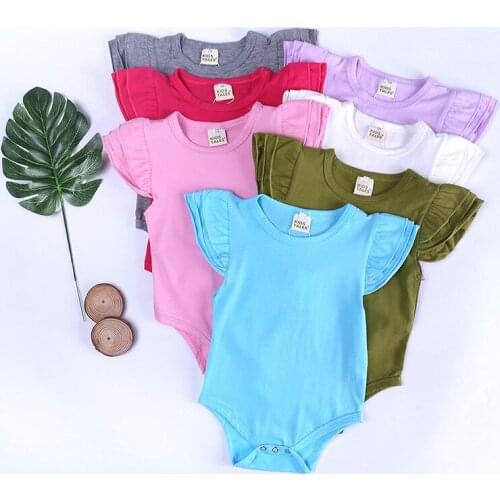2021 Newborn Infant Kids Baby Girls Boys Summer Bodysuits Ruffles Short Sleeve Solid Warm Jumpsuits Outfit Candy Color 0-24M